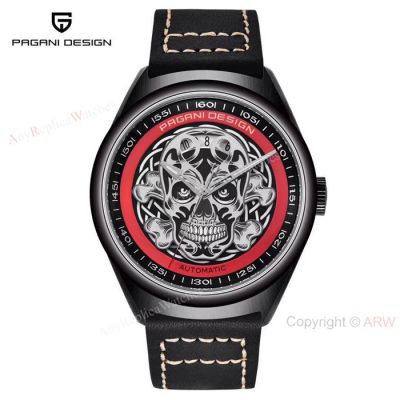 New Replica Pagani Design Black PVD Skeleton Skull Men Watch